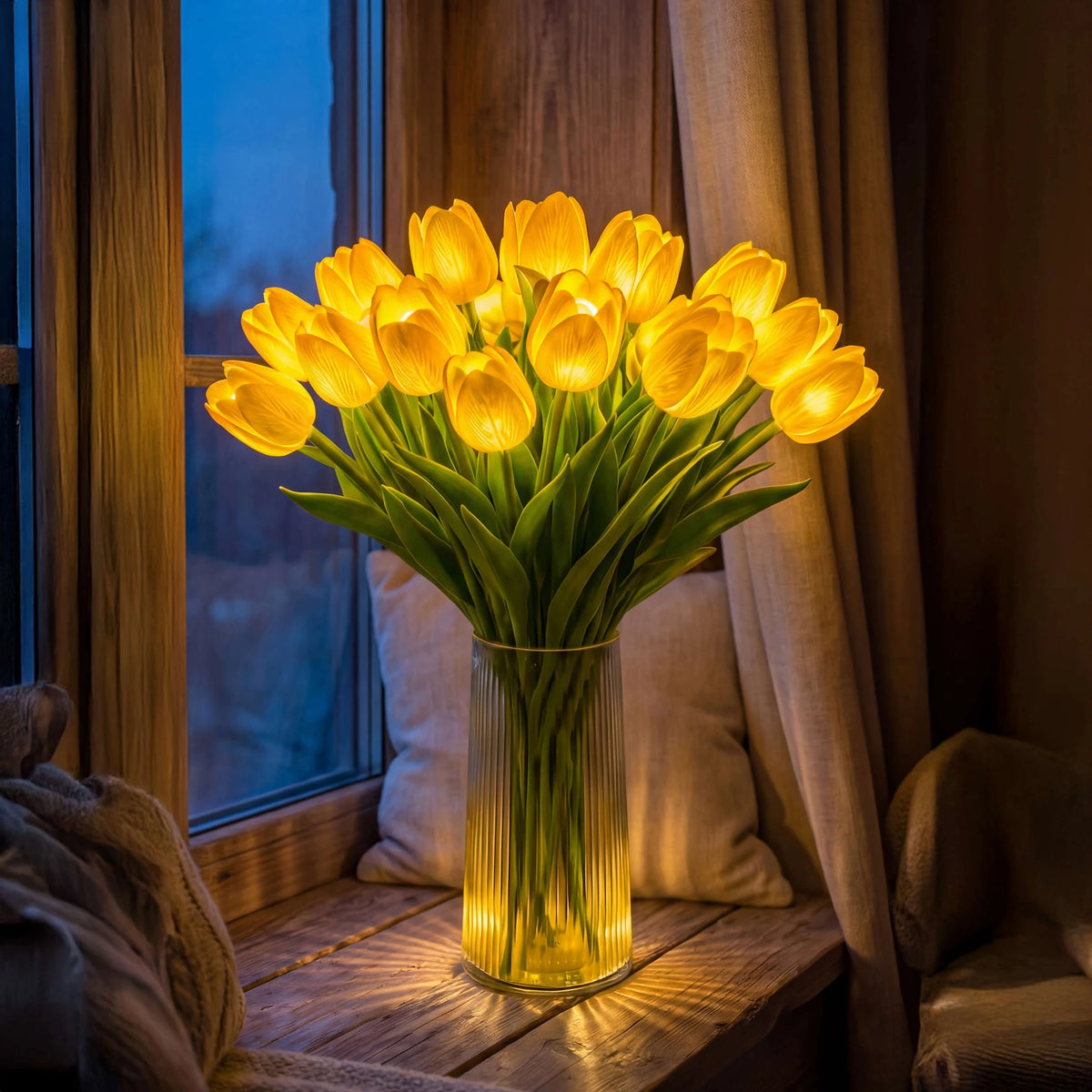 Bouquet de Lumière bouquet de tulipes lumineux près d'une fenêtre le soir | Jardin de Mamie