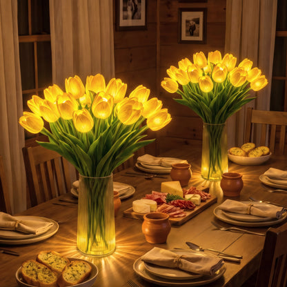 Bouquet de Lumière deux bouquets de tulipes LED sur la table à manger | Jardin de Mamie