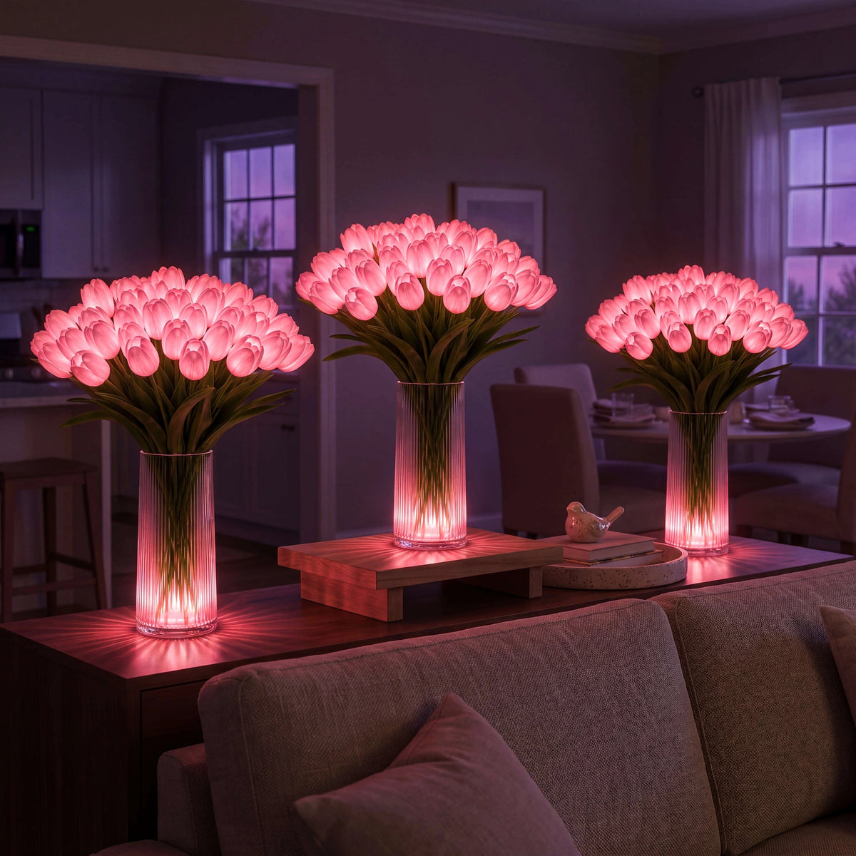 Bouquet de Lumière, trois bouquets de tulipes roses lumineuses | Jardin de Mamie