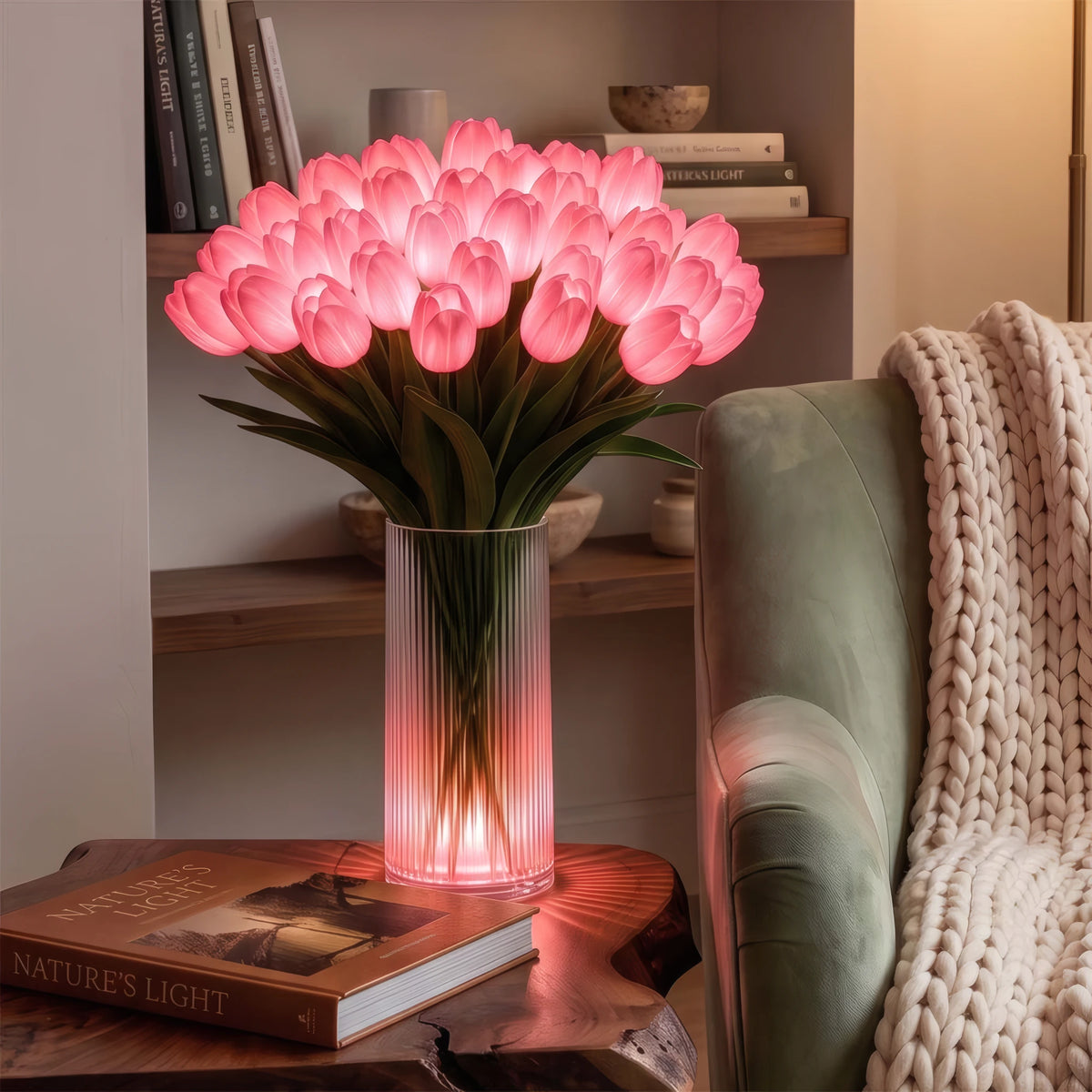 Bouquet de Lumière rose sur une étagère, ambiance cocooning | Jardin de Mamie
