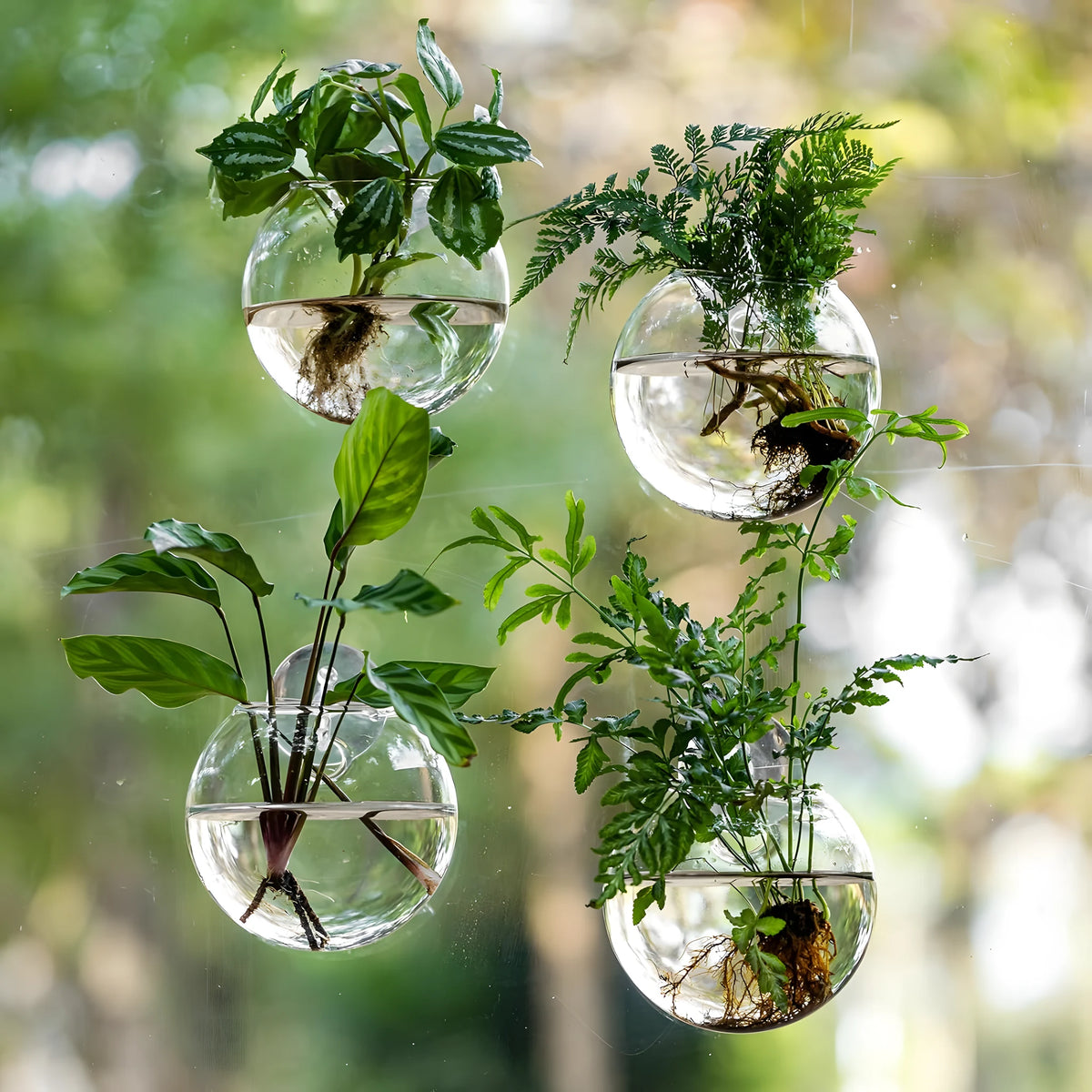 Bulles de Boutures, pothos fougère et calathea devant le jardin | Jardin de Mamie