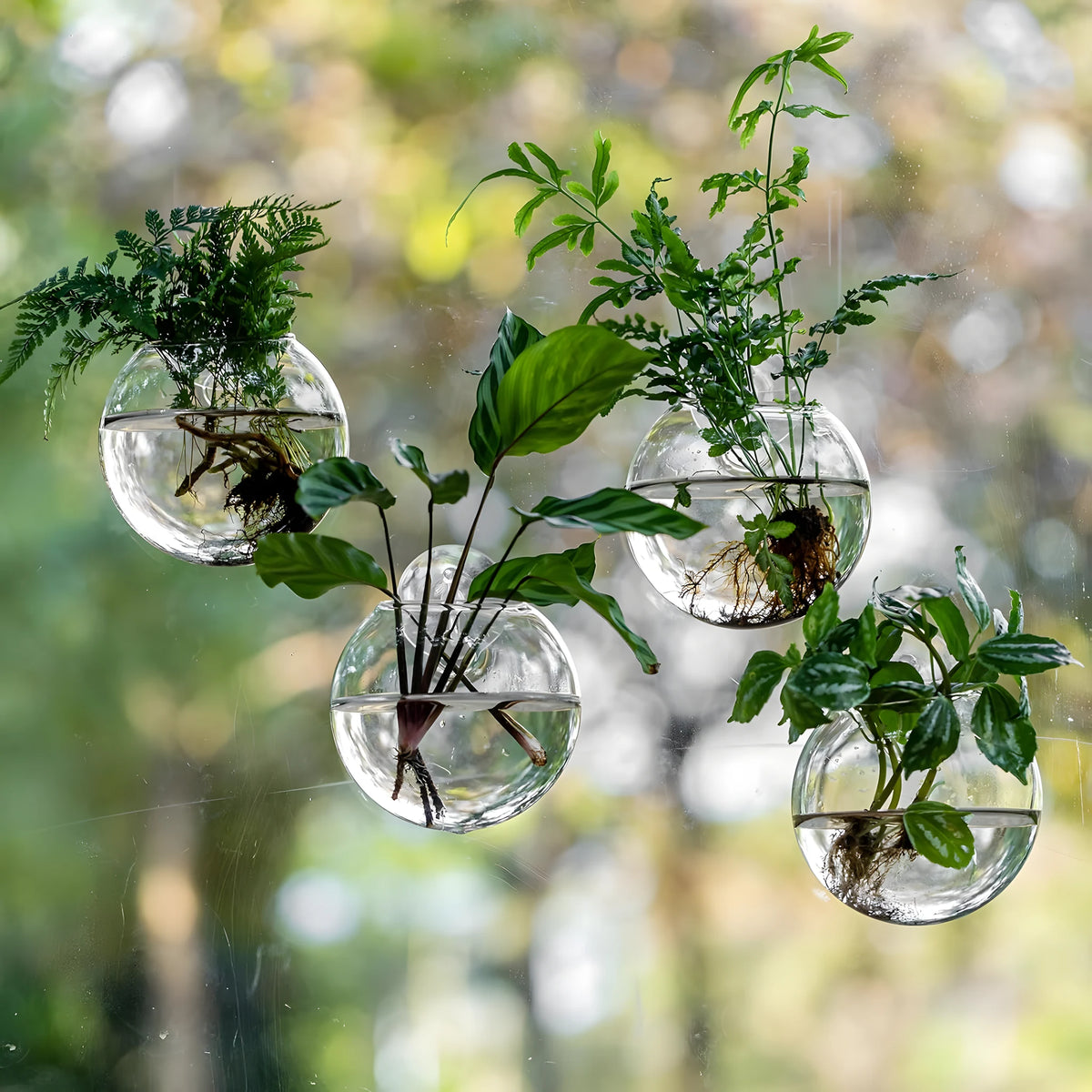 Bulles de Boutures, tableau vivant de cinq bulles sur la vitre | Jardin de Mamie