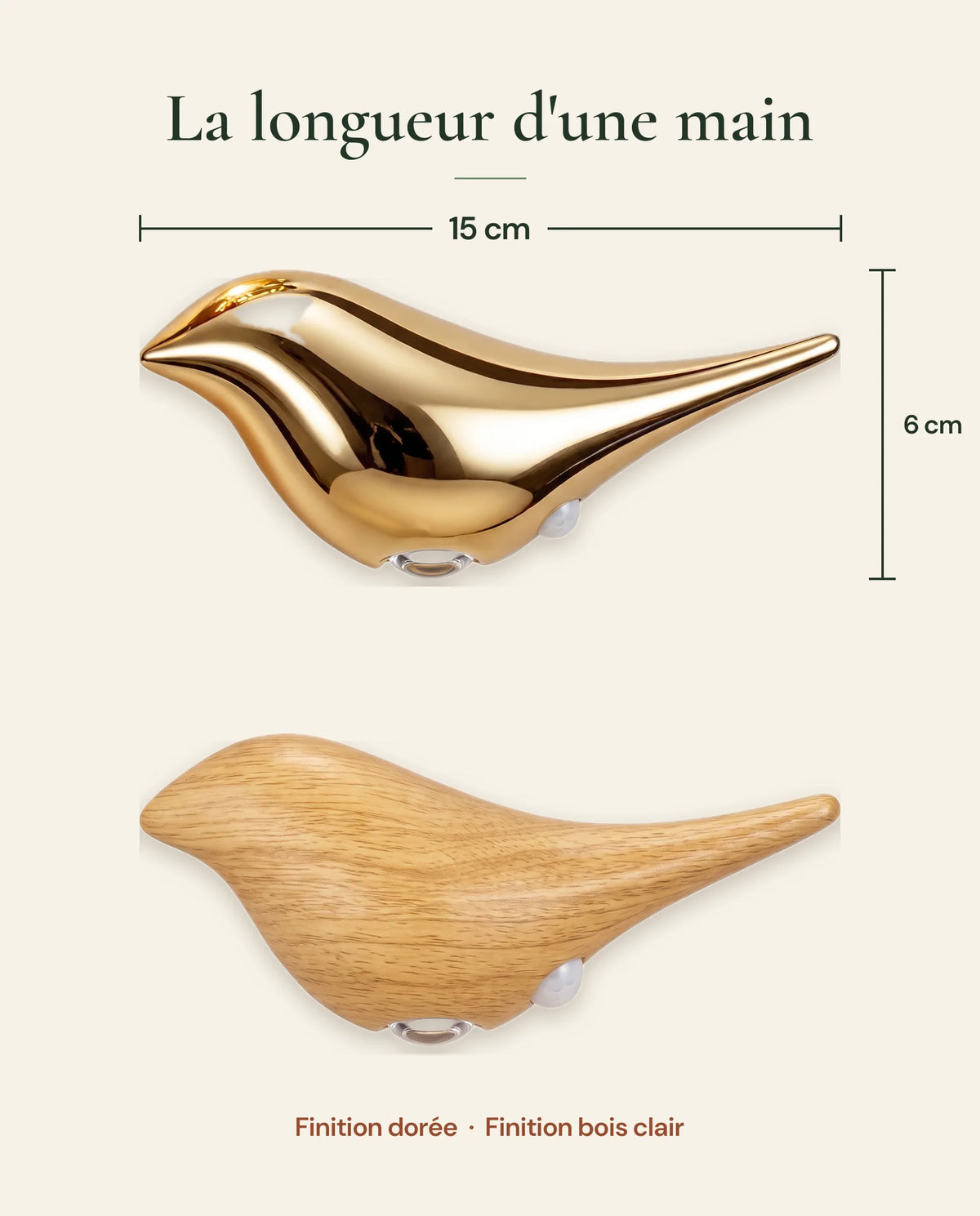 Mes petits oiseaux de nuit, taille réelle 15 cm, finitions doré et bois clair | Jardin de Mamie