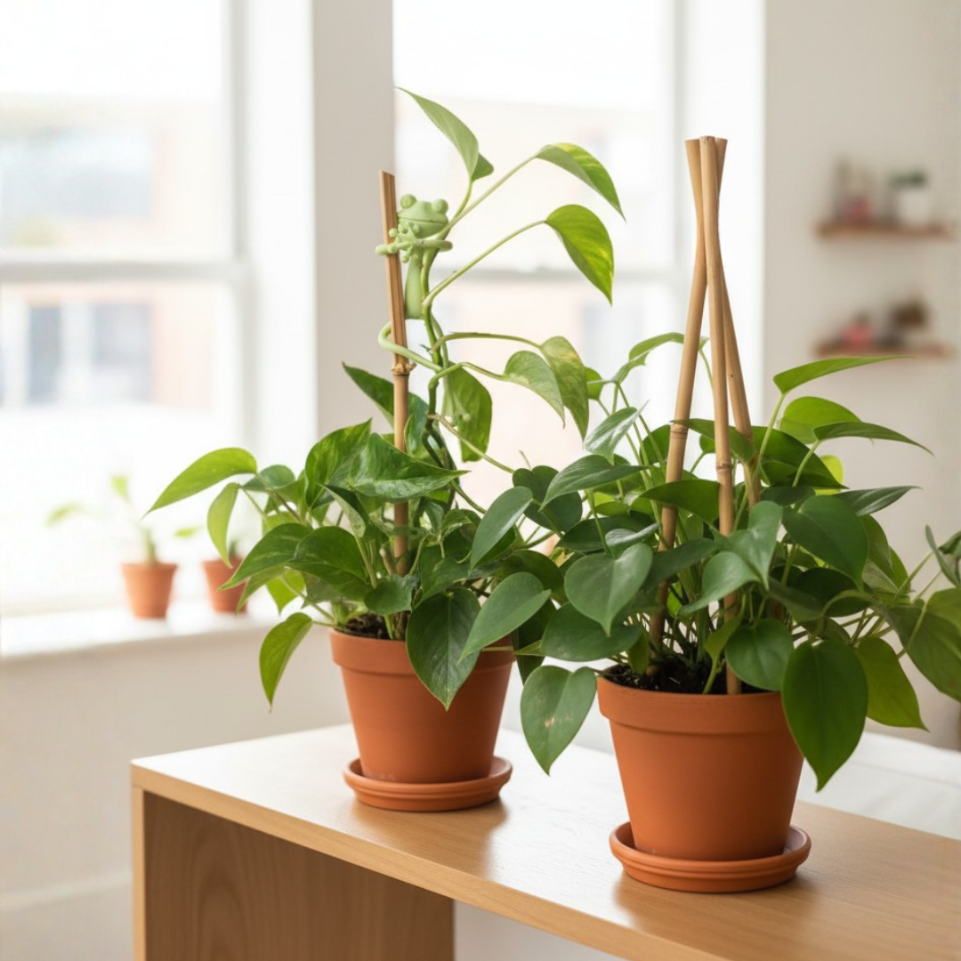 Un tuteur décoratif mamie frog dans un salon lumineux